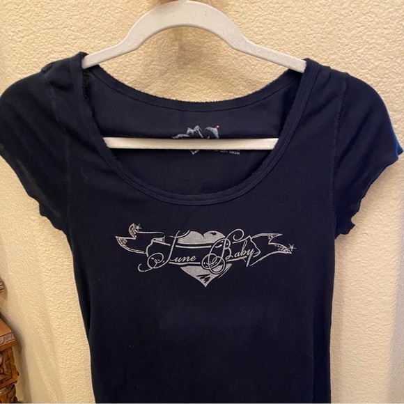 PURE T Women Navy Maternity ‘June Baby’ Rhinestone Short Sleeve Top Size 1 (Sml) - Picture 2 of 9